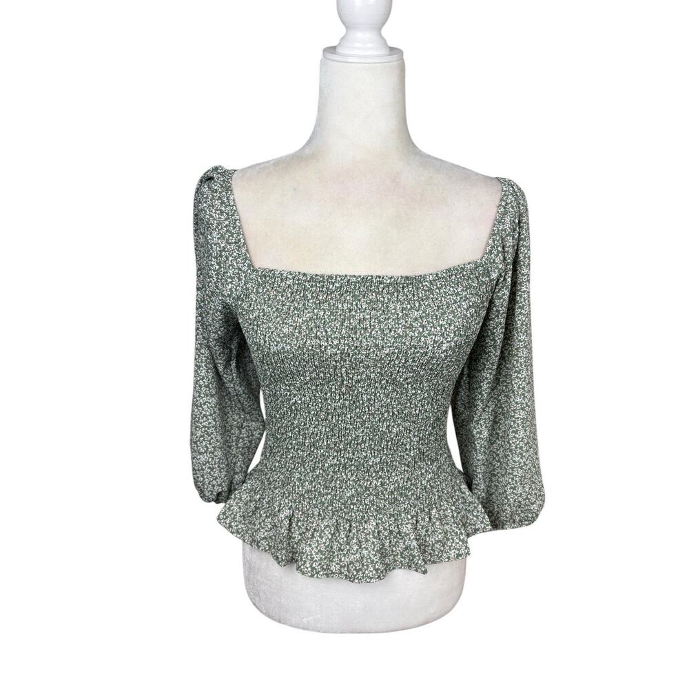 Paper Crane Top Women's Size Small Green Floral Smocked Peasant Boho Y2K - Picture 3 of 13